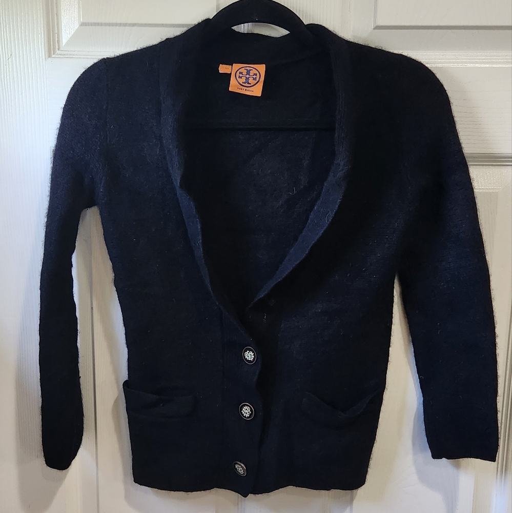 Tory Burch black sweater cardigan (no size/fabric tags) maybe XS/S